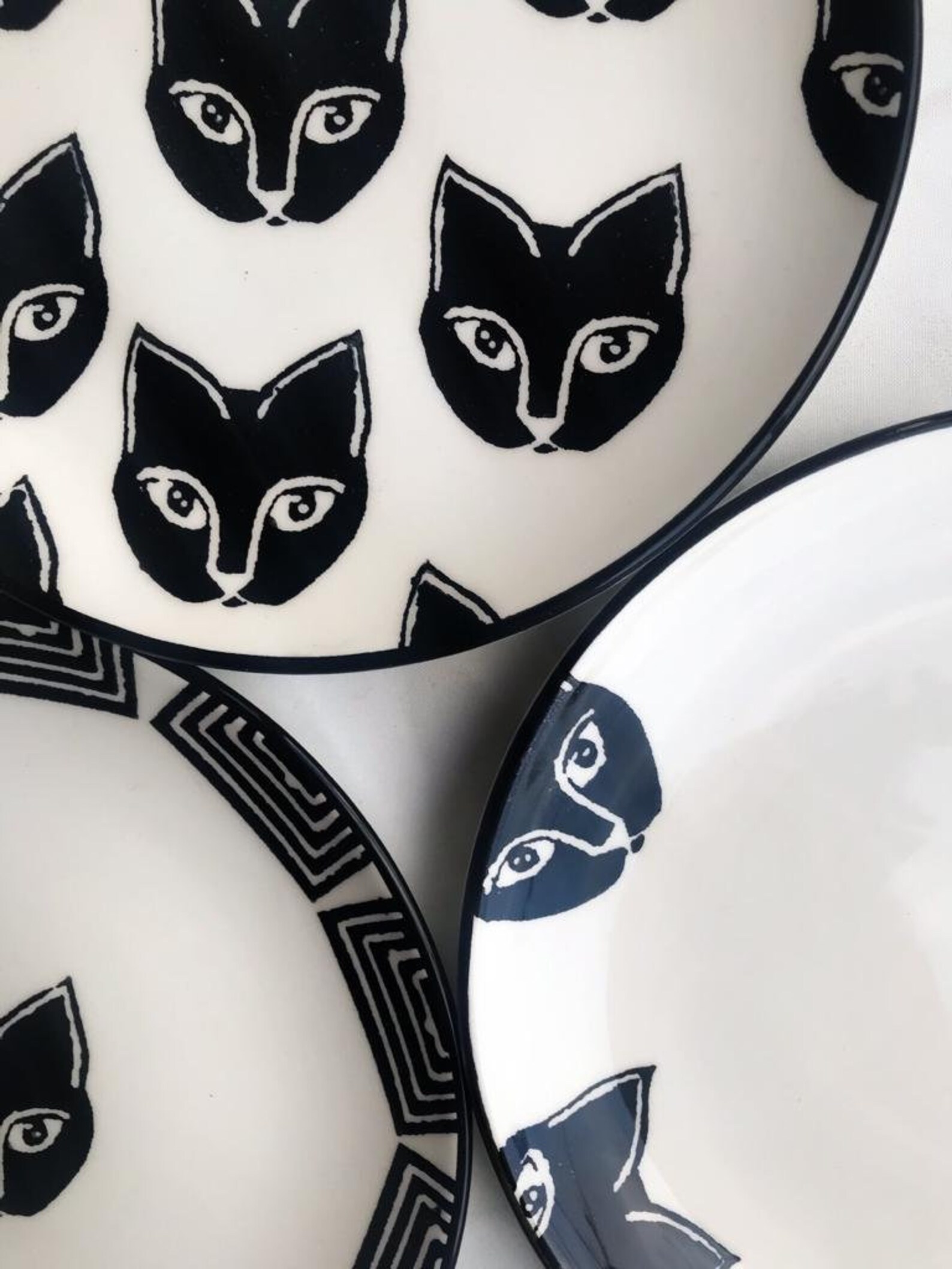 Cat Ceramic Plate Kitty Dish Black and White Salad Plates Etsy
