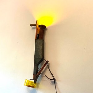 CORN SEEDER LIGHT (assemblage w/ 1910&#39;s Acme Seeder):  antique farm tool, man cave, woman cave, primitive farm, accent light wall,wall decor