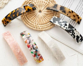 Women's hair clips. Rectangle hairpins. Vintage barrettes. Acetate ponytail. Retro hair accessories. Big French snaps.