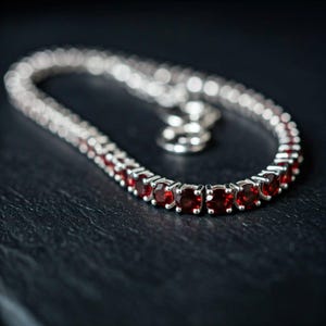 925 Silver Garnet Tennis Necklace: January Birthstone Choker