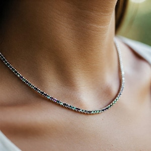 Collar de tenis de plata 925 con alejandrita para mujer, joyería con la piedra natal de junio, gargantilla de varias capas, collar con vibrantes gemas multicolor