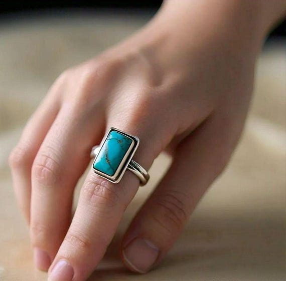 Minimalist Turquoise Ring: Handmade 925 Silver December Birthstone