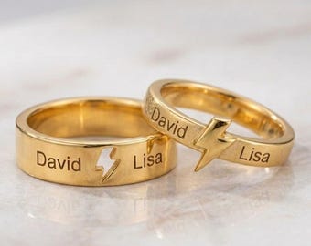 Bagues couple Lightning personnalisées en argent 925, bague de promesse personnalisée