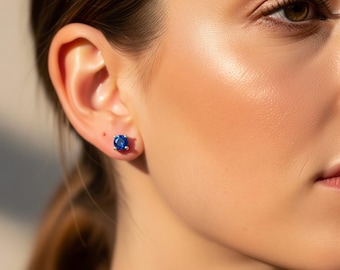 Blue Sapphire Stud Earrings: 925 Sterling Silver September Birthstone