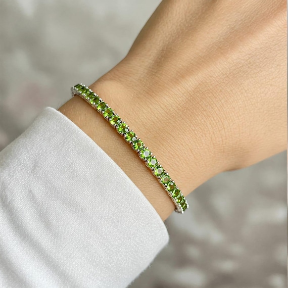 Peridot Tennis Bracelet for Woman 925 Silver Handmade Link Jewelry