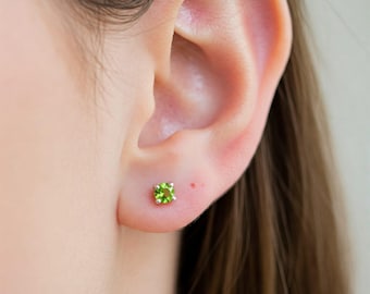 Sterling Silver Peridot Stud Earrings: August Birthstone, Minimalist Jewelry
