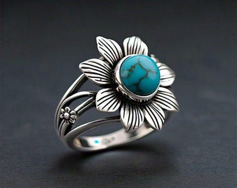 Bague Ancienne Argent Massif 925 - Jonc Fleurs Et Nacre - Taille 52