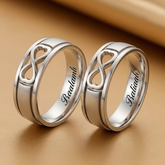 Personalized Sterling Silver Infinity Heart Ring Set: Engraved