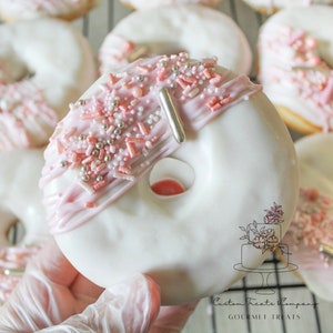 Pink full size decorated donuts