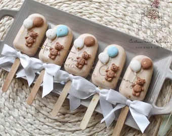 We Can Bearly Wait Cakesicles -  Teddy Bear  Cakesicles - Baby shower , Birthday