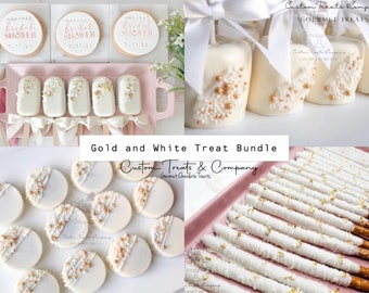 Gold and White Dessert Treat Bundle - Wedding, Baby Shower - 48 pieces
