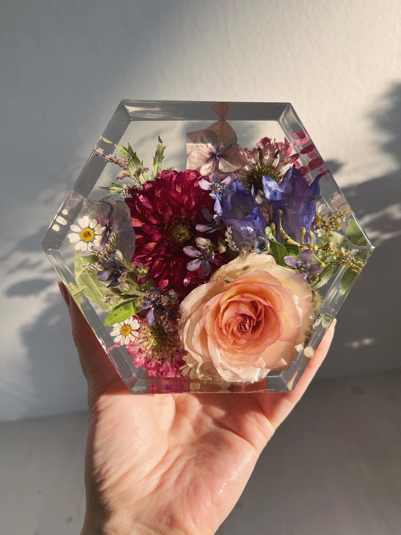 Brautstrauß Konservierung / bewahre deinen Hochzeitsstrauß / Hochzeit Andenken / Erinnerungsstück aus deinen Blumen / Resin Harz Bild 3