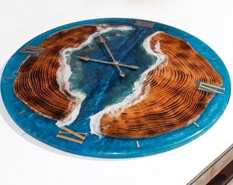 Large Epoxy Wall Clock - Blue Epoxy Resin And Wood Clock - Housewarming Gift - Epoxy Wall Art - Decorative Clock Wall - New Office Home Gift