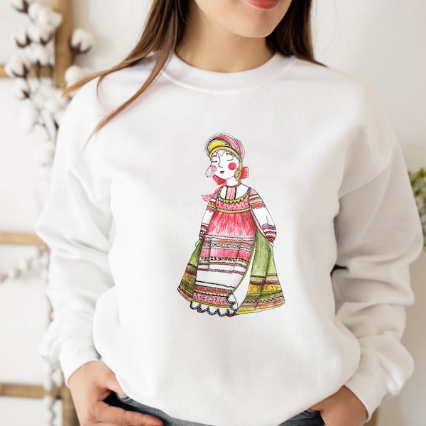 Russian Folk Art Sweater, Cute Russian Art, Russian gift for her, Cute Russian Sweater, Funny Russian T-shirt