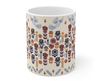 Russian Folk Print Mug, Cute Russian Gift, Russian Coffee Mug