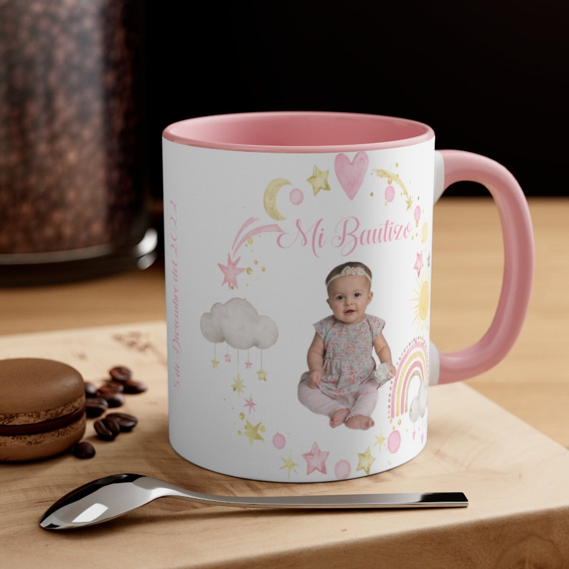 Baptism Personalized Mugs. Cute Baptism Mugs in Pink, Spanish or English Baptism Mugs, Tazas De
