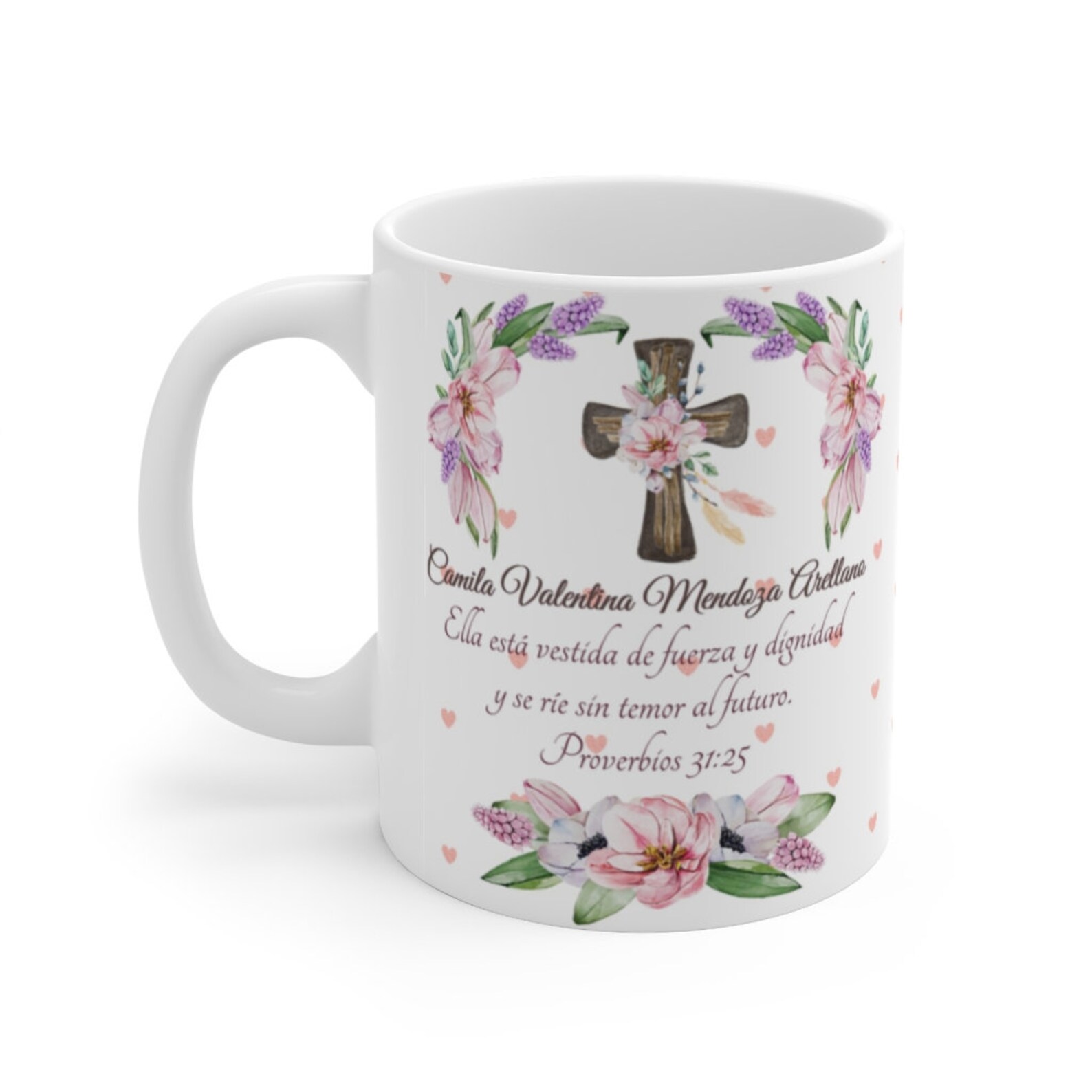 Baptism personalized mugs. Cute floral Spanish or English Etsy