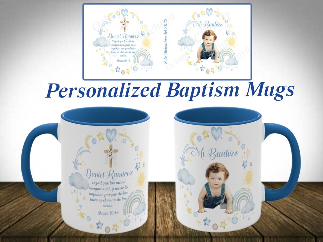 Baptism Personalized Mugs. Cute Boy Baptism Mugs, Tazas De Recuerdo