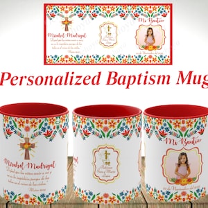 Baptism Mug, Recuerdos de Bautizo Personalizados, Tazas De Bautizo, Personalized Baptism mugs, Cute Mexican themed mugs