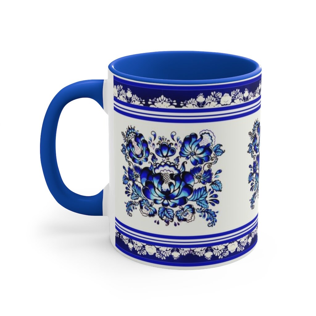 Russian Gift Russian Folk Art Blue Floral Mug Russia Etsy