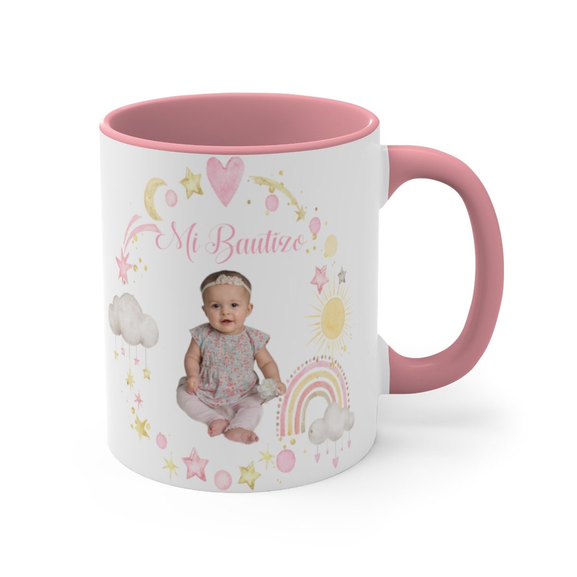 Baptism Personalized Mugs. Cute Baptism Mugs in Pink, Spanish or