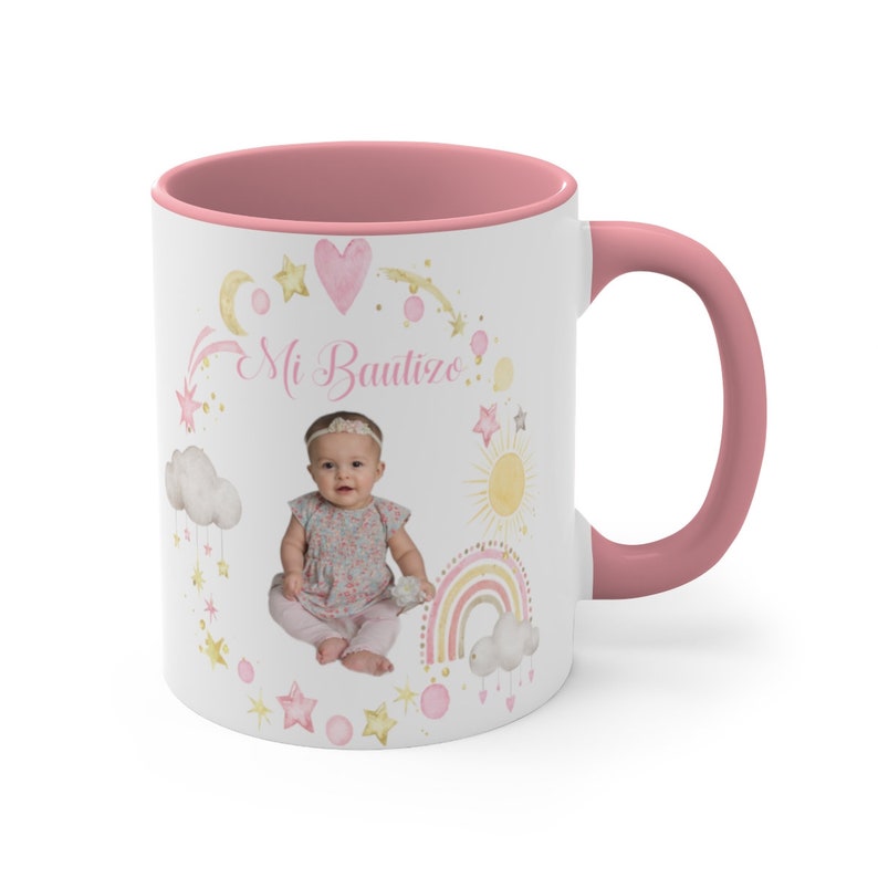Baptism Personalized Mugs. Cute Baptism Mugs in Pink, Spanish or