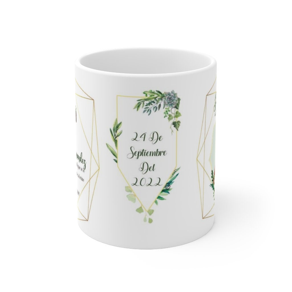 Baptism Personalized Mugs. Cute Floral Spanish or English Baptism Mugs
