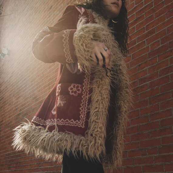 Vintage 1970s Afghan Shearling Genuine Leather Jac