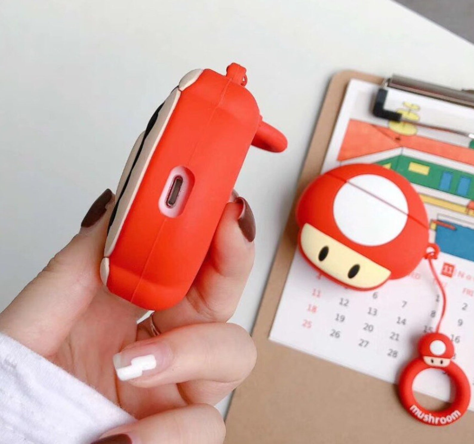 AirPods Case Red Mushroom Design Etsy