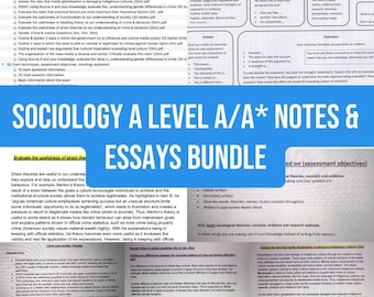 Sociology A level Revision Notes and Essays A*