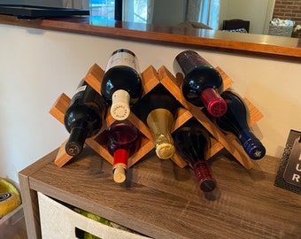 Handcrafted Oak Wood 7-Bottle Wine Rack