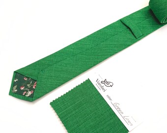 Green Tie / Linen green Necktie / Bow Tie / Suspenders / Pocket Square / Kids necktie / Kids bow tie