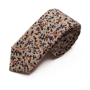 TAN Floral NeckTie RUST Flowers / Bow Tie / Suspenders / Pocket Square / Kids necktie / Kids bow tie