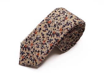 TAN Floral NeckTie RUST Flowers / Bow Tie / Suspenders / Pocket Square / Kids necktie / Kids bow tie