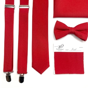 RED NeckTie / Red Tie / Bow Tie / Suspenders / Pocket Square / Kids necktie / Kids bow tie / Groomsmen ties / Wedding tie