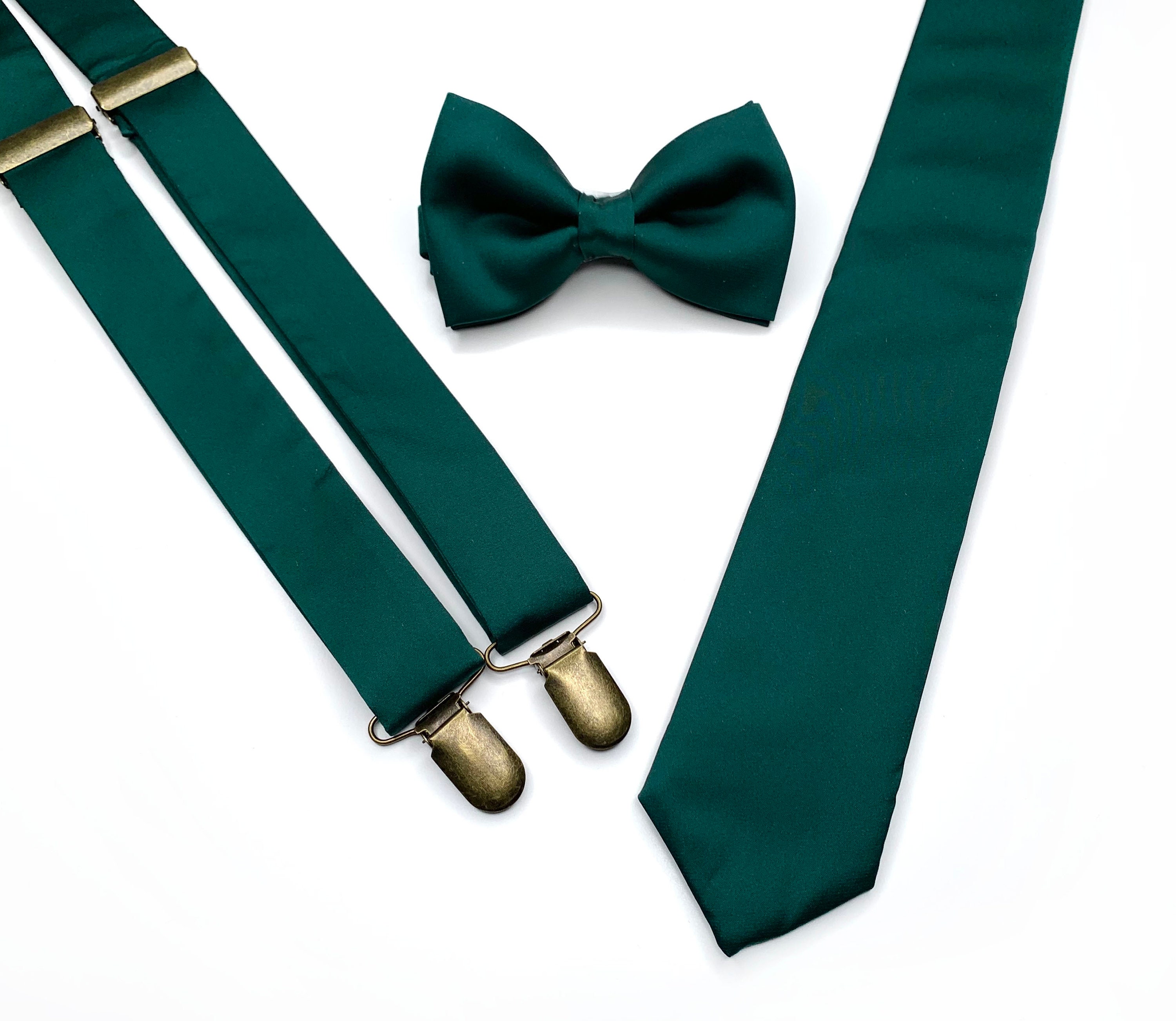 SILK GEM Necktie / Green Solid Tie Bow Tie / Suspender / Pocket Square ...