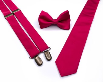 SILK Red Necktie / Apple red Solid Tie Bow Tie / Suspender / Pocket square / Kids Tie / Face Mask