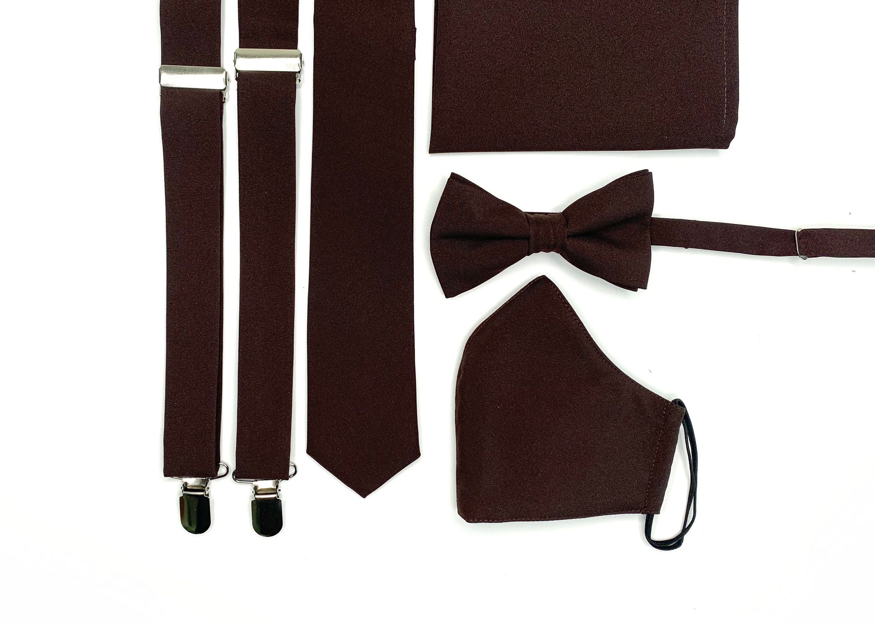Dark BROWN Tie / Solid Brown Necktie / Bow Tie / Suspenders / Pocket