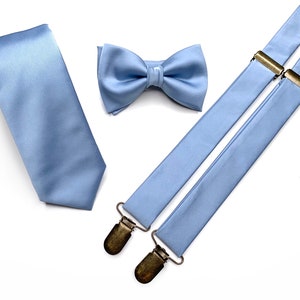 SILK Ice Blue Necktie / Sky Blue Solid Tie Bow Tie / Suspender / Pocket square / Kids Tie / Face Mask