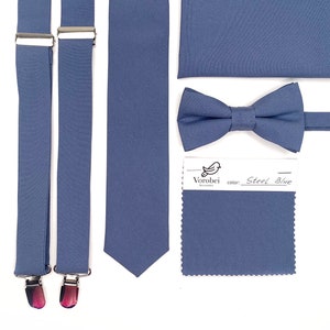Steel Blue NeckTie /  blue tie / Bow Tie / Suspenders / Pocket Square / Kids necktie / Kids bow tie