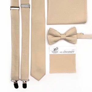 Champagne NeckTie / Solid Tan beige tie / Bow Tie / Suspenders / Pocket Square / Kids necktie / Kids bow tie