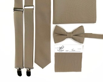 Corbata TAN / Corbata beige oscura lisa / Pajarita / Tirantes / Pañuelo de bolsillo / Corbata para niños / Pajarita para niños