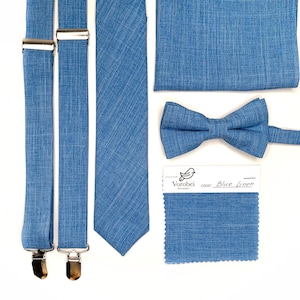 Blue NecktieTie /  Navy blue linen tie / Bow Tie / Suspenders / Pocket Square / Kids necktie / Kids bow tie / Groomsmen ties / Wedding tie