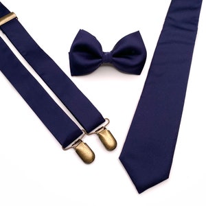SILK Marine Necktie / Navy Blue Solid Tie Bow Tie / Suspender / Pocket square / Kids Tie / Face Mask