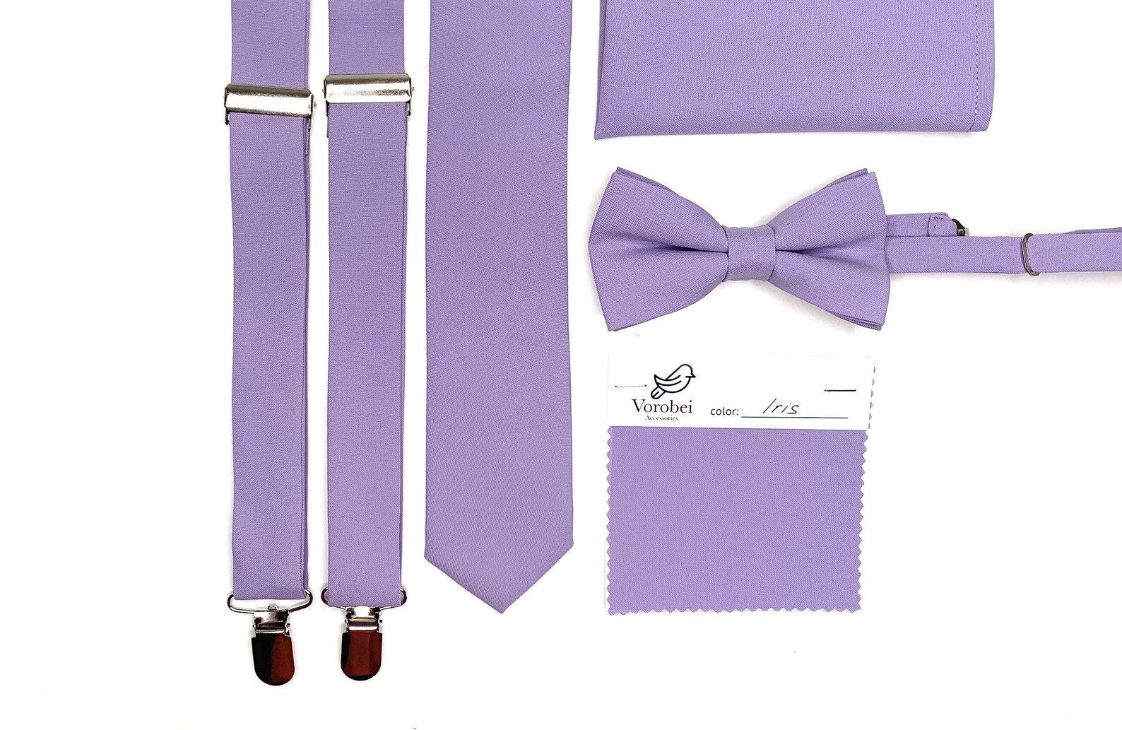 IRIS Necktie / Lilac Lavender Tie / Bow Tie / Suspenders / Pocket