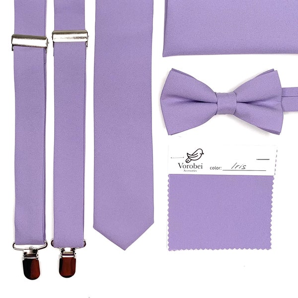 IRIS NeckTie / Lilac Lavender tie / Bow Tie / Suspenders / Pocket Square / Kids necktie / Kids bow tie