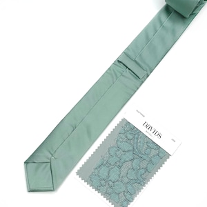 SILK Dusty Sage Necktie / Sage Green Solid Tie Bow Tie / Suspender / Pocket square / Kids Tie / Face Mask