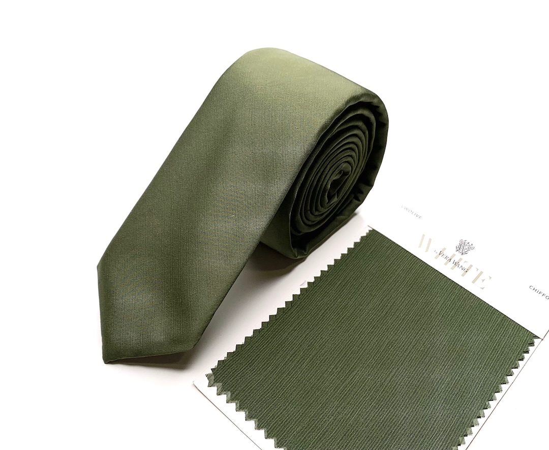 SILK Olive Green Necktie / Vwolive Solid Tie Bow Tie / Suspender / Pocket Square / Kids Tie