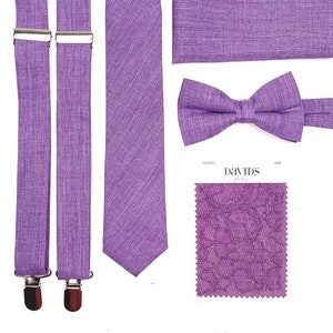 Linen WISTERIA NeckTie / Purple Tie / Mauve tie / Bow Tie / Suspenders / Pocket Square / Kids necktie / Kids bow tie / Groomsmen ties