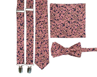 Desert Coral Floral NeckTie / Bow Tie / Suspenders / Pocket Square / Kids necktie / Kids bow tie